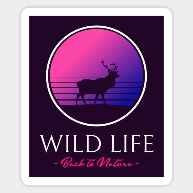 Wild Life Nature Retro Deer Sunset Sticker by Nature Lover Apparel